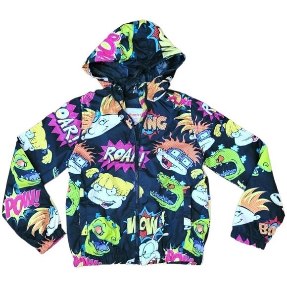 Nickelodeon Rugrats & Rocko Mash Print Windbreaker Full Zip Jacket Kids M - Picture 1 of 5